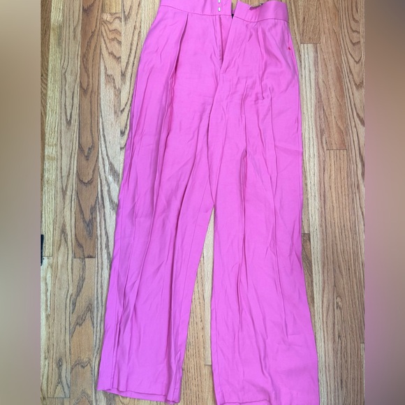 Zara Pink Wide Leg Pants High-Waisted Satin Size Medium - Picture 2 of 7